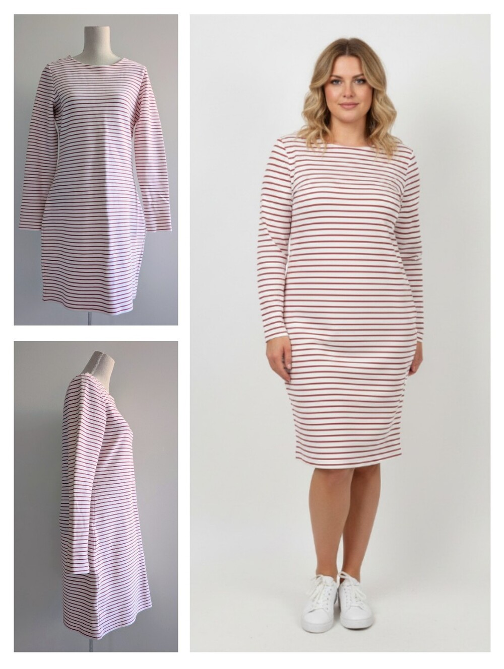 Like New BOSS Hugo Boss Striped Long Sleeve Stretch Cotton Dress